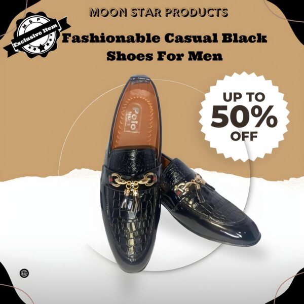 Men's Casual Black Rexine Dress Shoes - Image 2