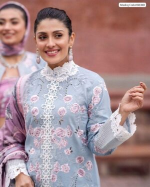 Sleeves close-up: Heavy embroidered lawn sleeves with border – MUSHQ 2025