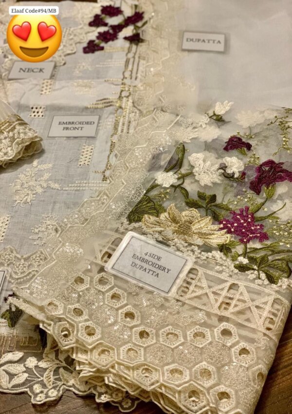 Organza dupatta with spangle work and cutwork finish