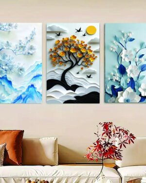 Multicolor Tree Design Wall Art - 3 Pcs Set
