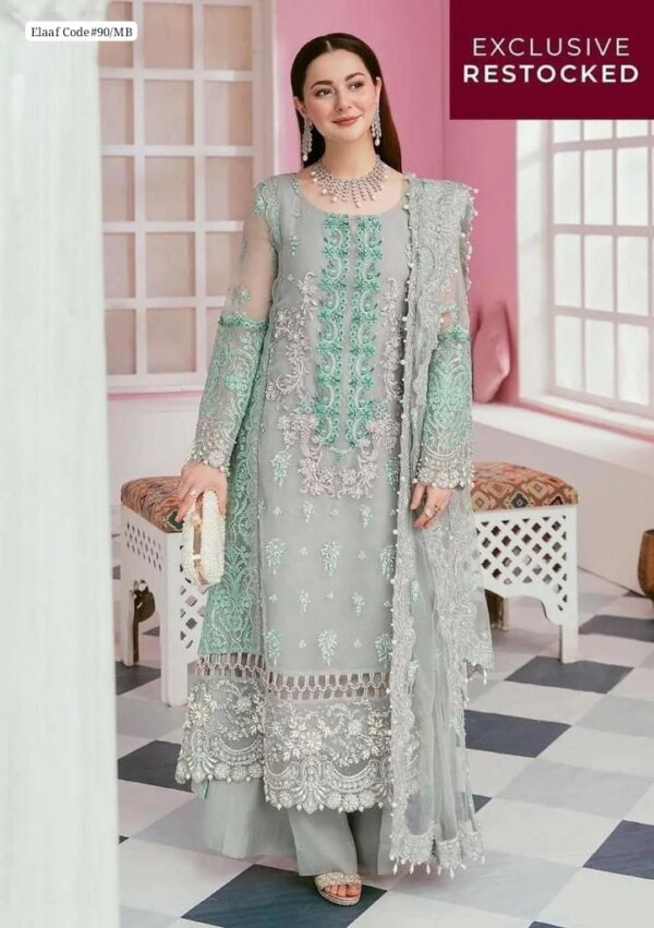 ELAaf bridal organza embroidered shirt front with hand stone work