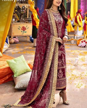Asim Jofa chiffon embroidered shirt with fine sequence work – wedding suit 2025
