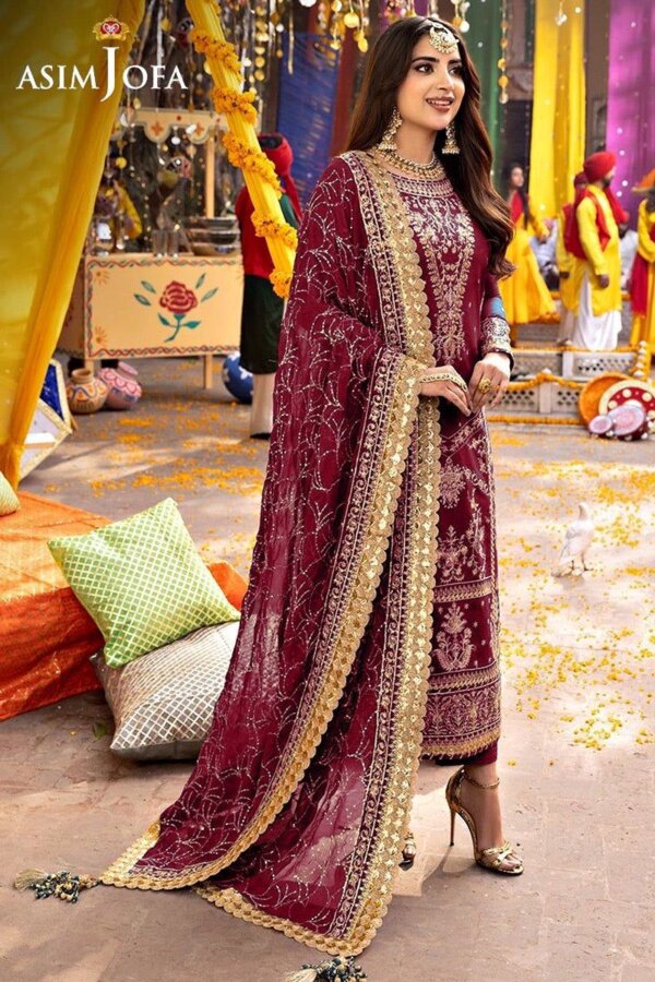 Asim Jofa chiffon embroidered shirt with fine sequence work – wedding suit 2025