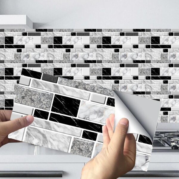 Close-up of self-adhesive laminated sheet wall tiles waterproof finish