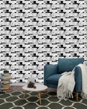 White modern design quartz tile stickers applied on kitchen backsplash
