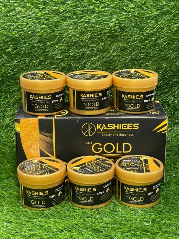 Kashiees Gold Facial Kit – 6 Step Brightening & Glowing Skin Treatment | For All Skin Types