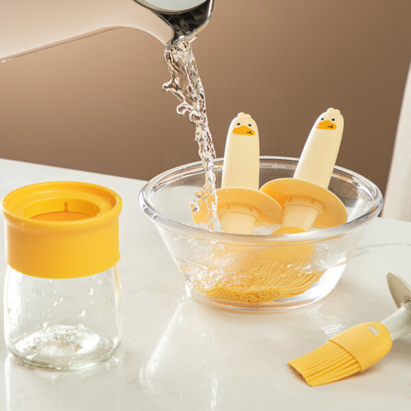 Yellow Duck Oil Brush Oil Pot Silicone Glass Outdoor Barbecue Camping Household Kitchen Oil Pot Brush Integrated Oil Pot - Image 4