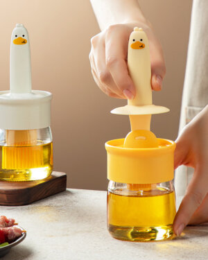Yellow Duck Oil Brush Oil Pot Silicone Glass Outdoor Barbecue Camping Household Kitchen Oil Pot Brush Integrated Oil Pot
