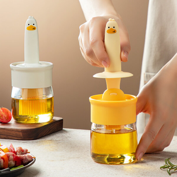 Yellow Duck Oil Brush Oil Pot Silicone Glass Outdoor Barbecue Camping Household Kitchen Oil Pot Brush Integrated Oil Pot